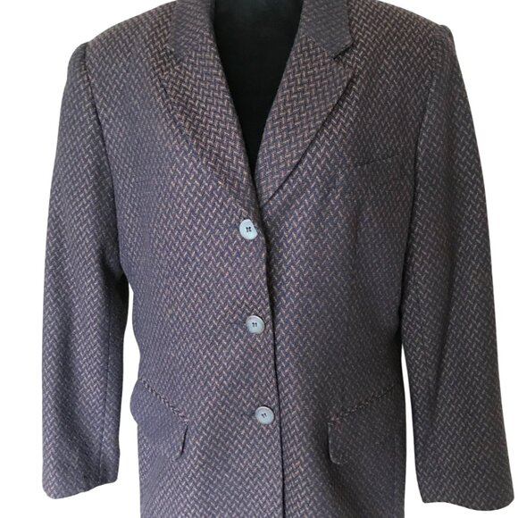 Norton McNaughton Wool Tweed Blazer: Vintage 70s Brown Herringbone, Size 14 - Picture 7 of 8